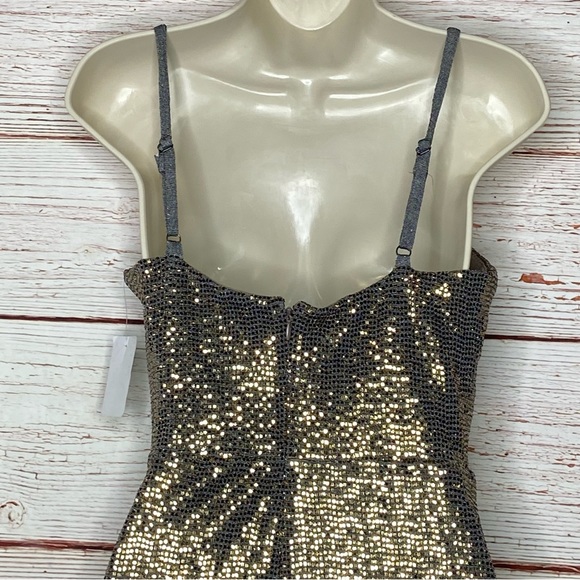 NWT Cosmopolitan X Dress the Population XOXO Gold Metallic Mini Dress Sz S - Picture 9 of 16